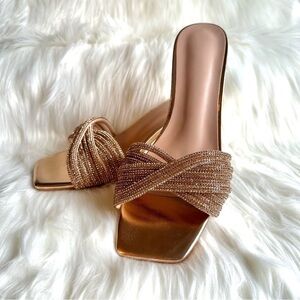 Sparkly Gold Stiletto Kitten Heel Slip On Mule Sandals